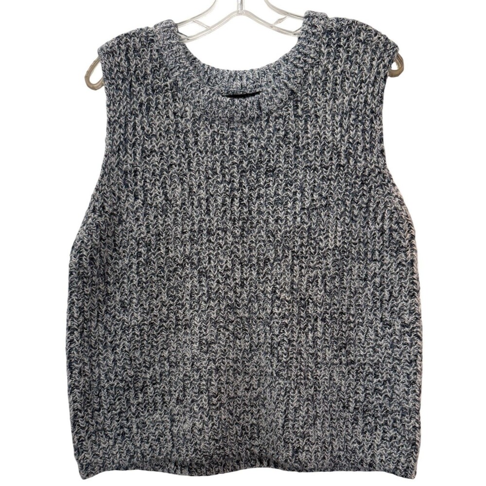 Tahari Marled Knit Sleeveless Wool Blend Cozy Sweater Vest Size XL Gray Black